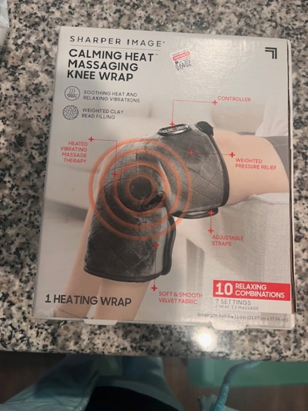 SHARPER IMAGE CALMING HEAT MASSAGING KNEE WRAP  NEW